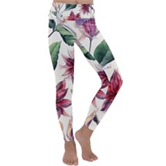 Floral Pattern Kids  Lightweight Velour Classic Yoga Leggings by designsbymallika