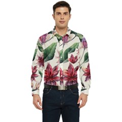 Floral Pattern Men s Long Sleeve Pocket Shirt  by designsbymallika