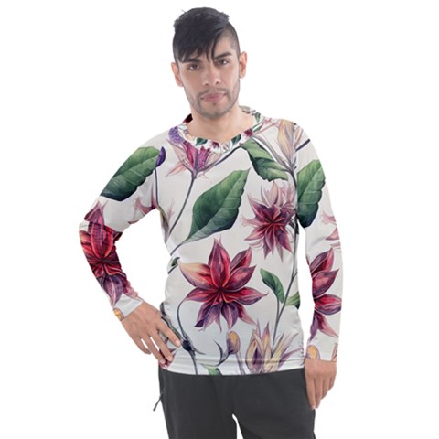 Floral Pattern Men s Pique Long Sleeve Tee by designsbymallika