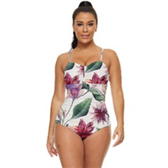 Floral Pattern Retro Full Coverage Swimsuit by designsbymallika