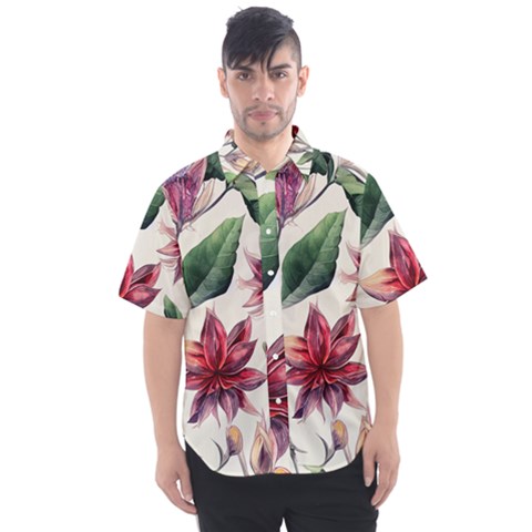 Floral Pattern Men s Short Sleeve Shirt by designsbymallika