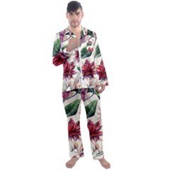 Floral Pattern Men s Long Sleeve Satin Pajamas Set by designsbymallika