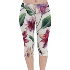 Floral Pattern Velvet Capri Leggings  by designsbymallika