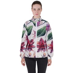 Floral Pattern Women s High Neck Windbreaker by designsbymallika