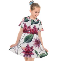 Floral Pattern Kids  Short Sleeve Shirt Dress by designsbymallika