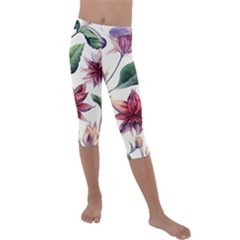 Floral Pattern Kids  Lightweight Velour Capri Leggings  by designsbymallika