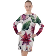 Floral Pattern Long Sleeve Hoodie Dress