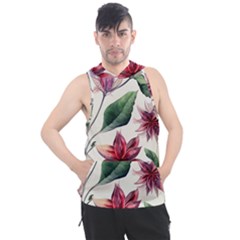 Floral Pattern Men s Sleeveless Hoodie by designsbymallika