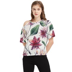 Floral Pattern One Shoulder Cut Out Tee by designsbymallika