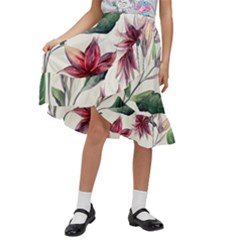 Floral Pattern Kids  Ruffle Flared Wrap Midi Skirt by designsbymallika