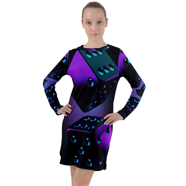 3d Ludo Game,gambling Long Sleeve Hoodie Dress