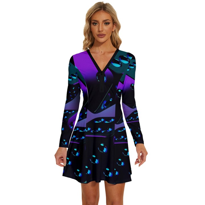 3d Ludo Game,gambling Long Sleeve Deep V Mini Dress 