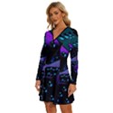 3d Ludo Game,gambling Long Sleeve Deep V Mini Dress  View2