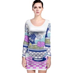 Ramen Kanji Vaporwave Artwork Minimalism Long Sleeve Bodycon Dress by Bangk1t