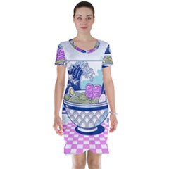 Ramen Kanji Vaporwave Artwork Minimalism Short Sleeve Nightdress by Bangk1t