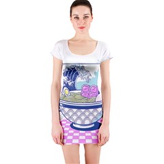 Ramen Kanji Vaporwave Artwork Minimalism Short Sleeve Bodycon Dress by Bangk1t