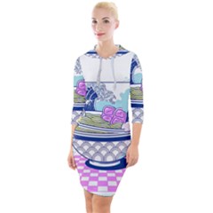 Ramen Kanji Vaporwave Artwork Minimalism Quarter Sleeve Hood Bodycon Dress by Bangk1t