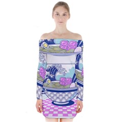 Ramen Kanji Vaporwave Artwork Minimalism Long Sleeve Off Shoulder Dress by Bangk1t