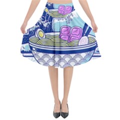 Ramen Kanji Vaporwave Artwork Minimalism Flared Midi Skirt by Bangk1t