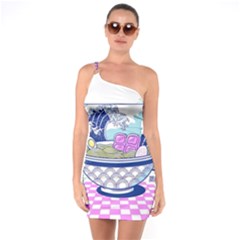 Ramen Kanji Vaporwave Artwork Minimalism One Shoulder Ring Trim Bodycon Dress by Bangk1t