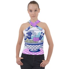 Ramen Kanji Vaporwave Artwork Minimalism Cross Neck Velour Top by Bangk1t