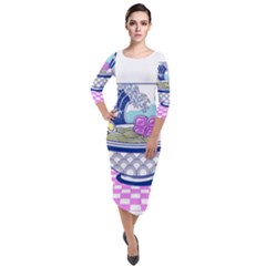 Ramen Kanji Vaporwave Artwork Minimalism Quarter Sleeve Midi Velour Bodycon Dress by Bangk1t