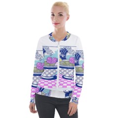 Ramen Kanji Vaporwave Artwork Minimalism Velvet Zip Up Jacket by Bangk1t