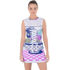 Ramen Kanji Vaporwave Artwork Minimalism Lace Up Front Bodycon Dress by Bangk1t