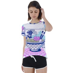 Ramen Kanji Vaporwave Artwork Minimalism Short Sleeve Open Back Tee by Bangk1t