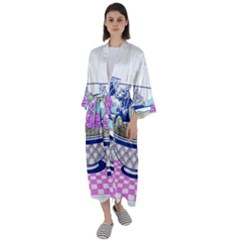 Ramen Kanji Vaporwave Artwork Minimalism Maxi Satin Kimono