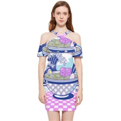 Ramen Kanji Vaporwave Artwork Minimalism Shoulder Frill Bodycon Summer Dress by Bangk1t