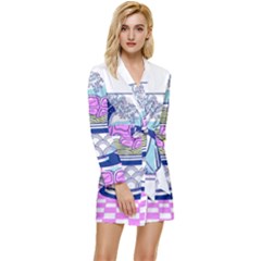 Ramen Kanji Vaporwave Artwork Minimalism Long Sleeve Satin Robe by Bangk1t