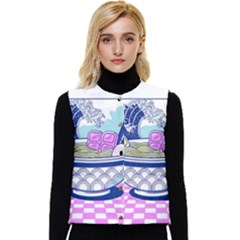 Ramen Kanji Vaporwave Artwork Minimalism Women s Button Up Puffer Vest by Bangk1t