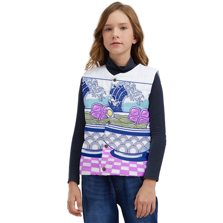 Ramen Kanji Vaporwave Artwork Minimalism Kid s Button Up Puffer Vest	