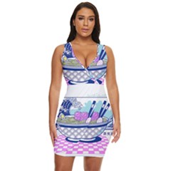 Ramen Kanji Vaporwave Artwork Minimalism Draped Bodycon Dress by Bangk1t