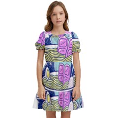 Ramen Kanji Vaporwave Artwork Minimalism Kids  Puff Sleeved Dress by Bangk1t