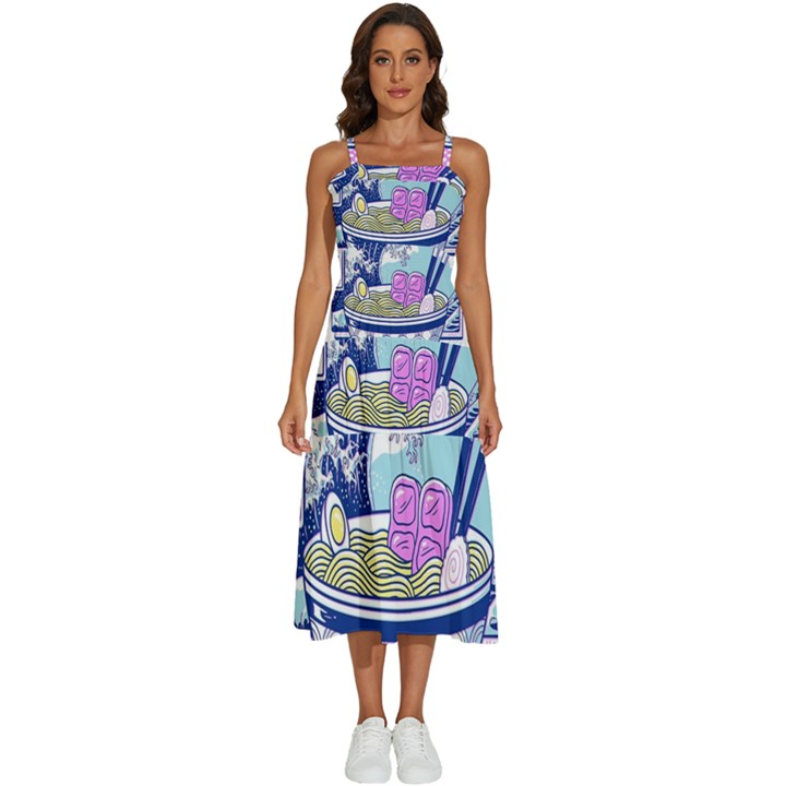 Ramen Kanji Vaporwave Artwork Minimalism Sleeveless Shoulder Straps Boho Dress