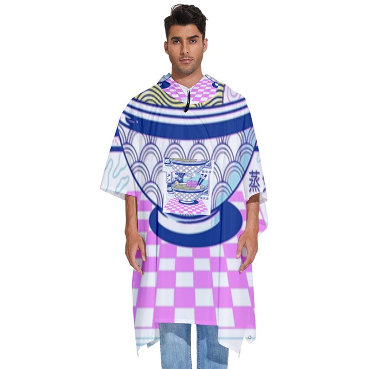 Ramen Kanji Vaporwave Artwork Minimalism Men s Hooded Rain Ponchos