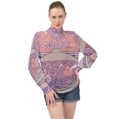 Ramen Kawaii Aesthetic Pink High Neck Long Sleeve Chiffon Top by Bangk1t