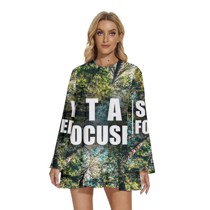 Stay Focused Focus Success Inspiration Motivational Round Neck Long Sleeve Bohemian Style Chiffon Mini Dress