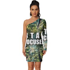 Stay Focused Focus Success Inspiration Motivational Long Sleeve One Shoulder Mini Dress by Bangk1t