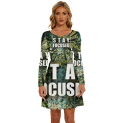 Stay Focused Focus Success Inspiration Motivational Long Sleeve Wide Neck Velvet Dress by Bangk1t