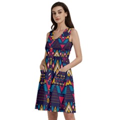 Pattern Colorful Aztec Sleeveless Dress With Pocket