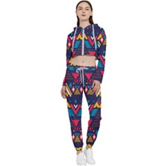 Pattern Colorful Aztec Cropped Zip Up Lounge Set by Ravend