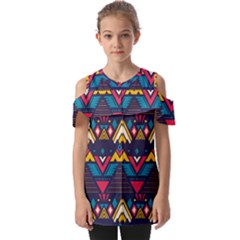 Pattern Colorful Aztec Fold Over Open Sleeve Top by Ravend