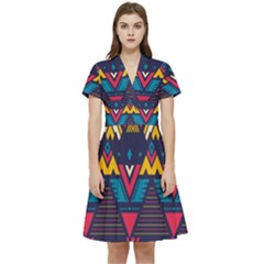 Pattern Colorful Aztec Short Sleeve Waist Detail Dress by Ravend