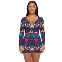 Pattern Colorful Aztec Long Sleeve Boyleg Swimsuit by Ravend