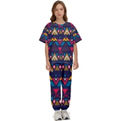 Pattern Colorful Aztec Kids  Tee And Pants Sports Set by Ravend