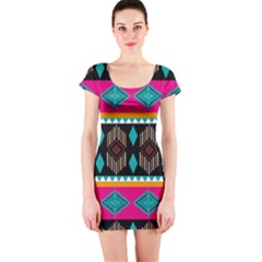 Abstract Art Pattern Design Vintage Short Sleeve Bodycon Dress by Ravend