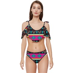 Abstract Art Pattern Design Vintage Ruffle Edge Tie Up Bikini Set	 by Ravend